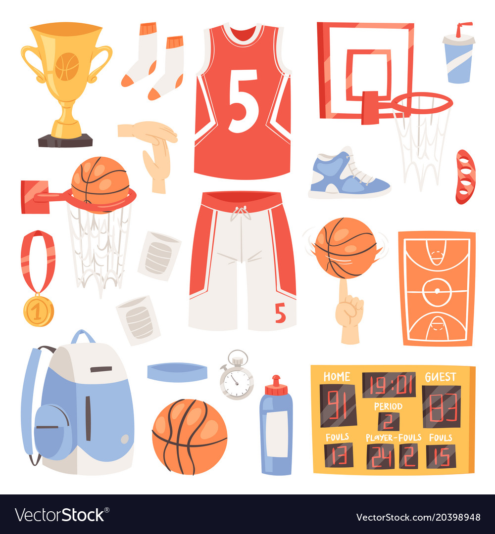 Basketball sportswear and ball in net hoop Vector Image