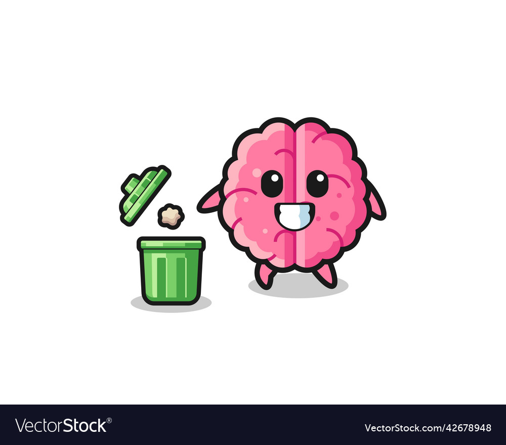 Brain throwing garbage in the trash can