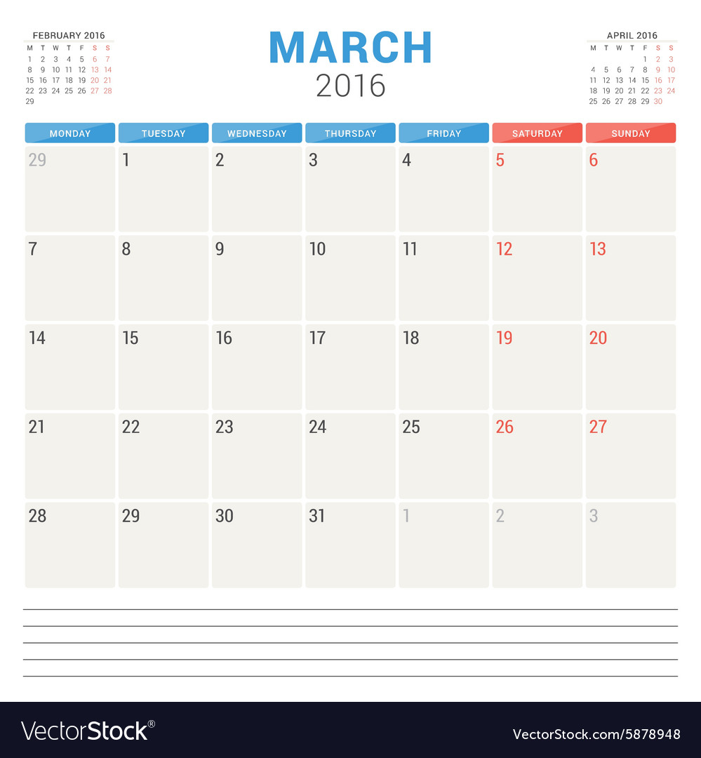 Calendar planner 2016 flat design template march