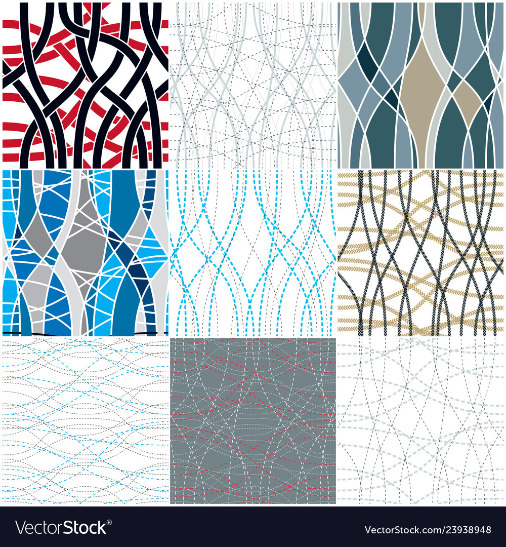 Curve wavy lines seamless patterns set repeat vector image Curve wavy lines seamless patterns set repeat