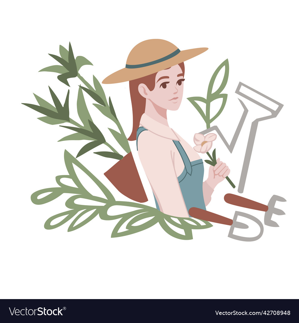 Cute woman gardener with gardening equipment vector image Cute woman gardener with gardening equipment