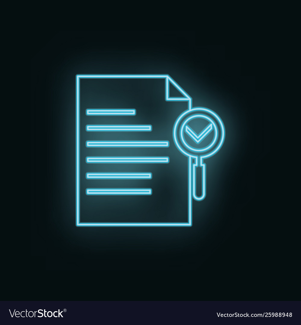 Document search neon icon web development vector image Document search neon icon web development