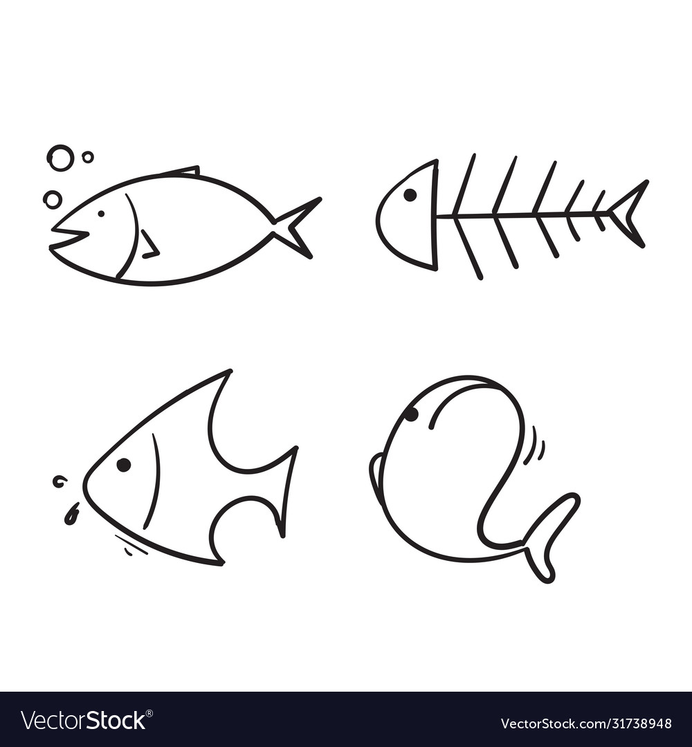 Doodle fish collection cartoon style