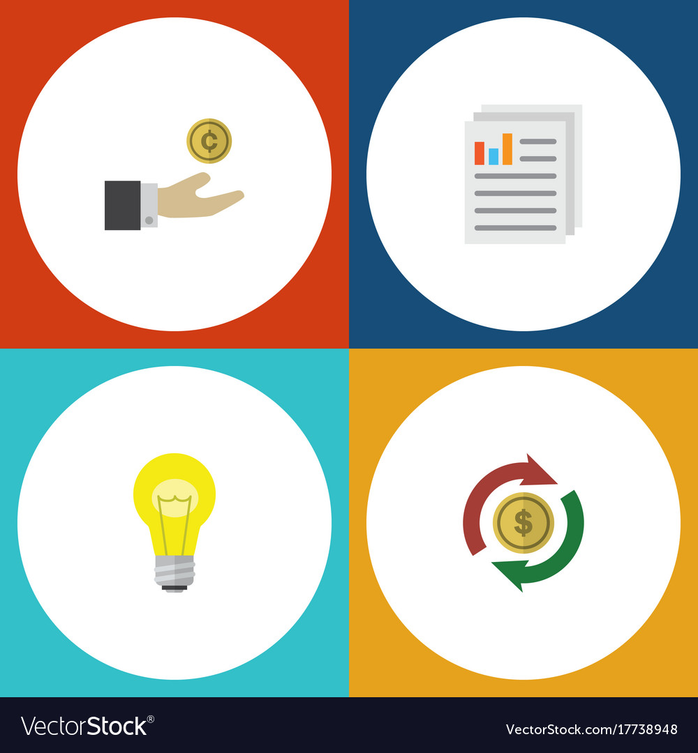 Flat icon incoming set of document hand with coin