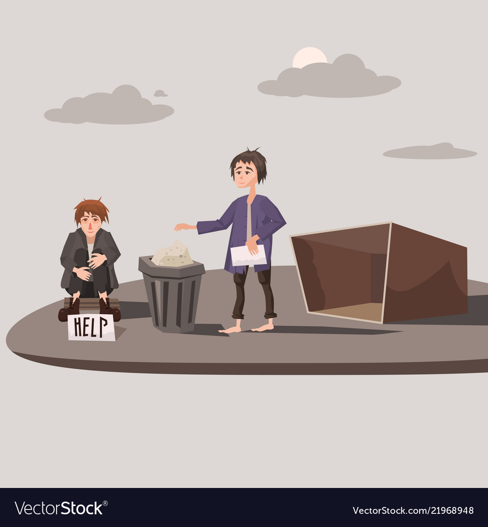 Homeless Children Needing For Help Alms Money Vector Image