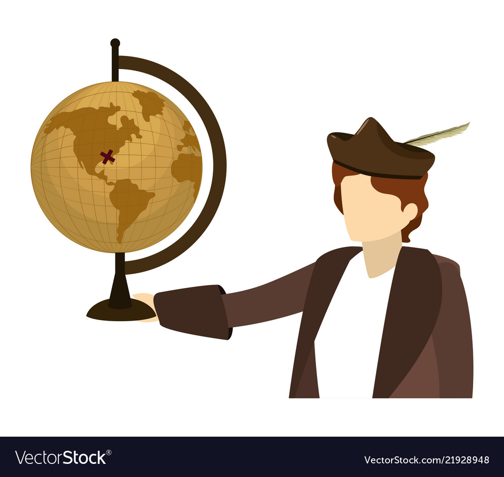 Man christopher with global map desk