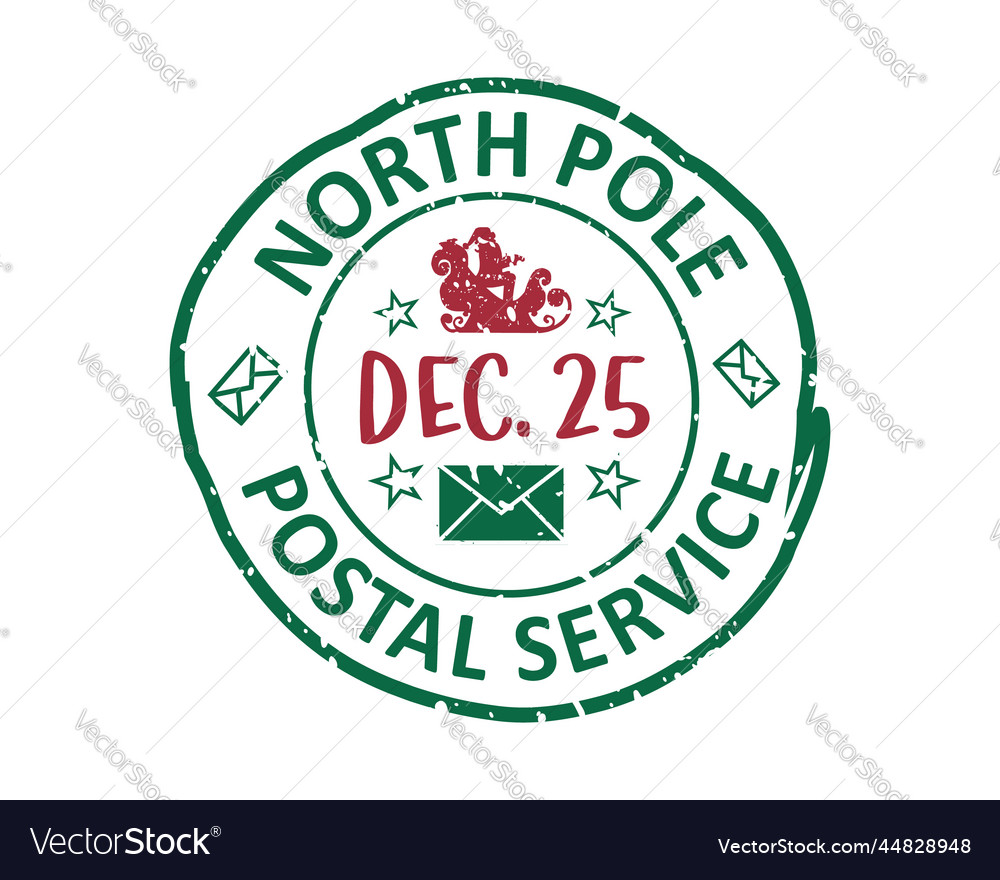 North pole postal service december 25 grunge stamp