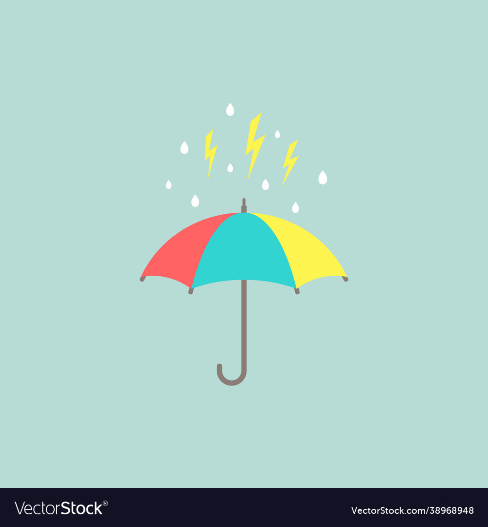 Open colorful funny umbrella with rain drops flat Vector Image Open colorful funny umbrella with rain drops flat Vector Image