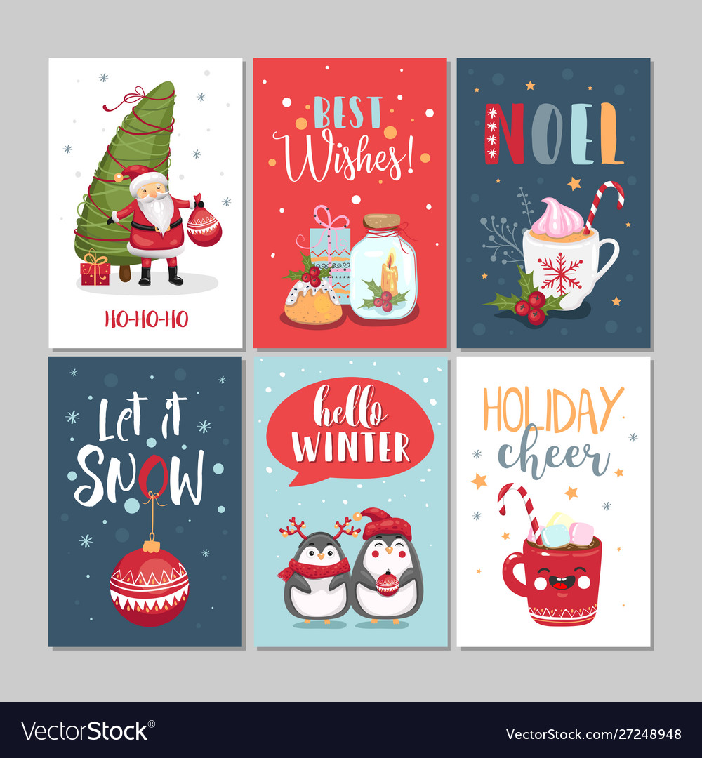 Set cute merry christmas and happy new year Vector Image