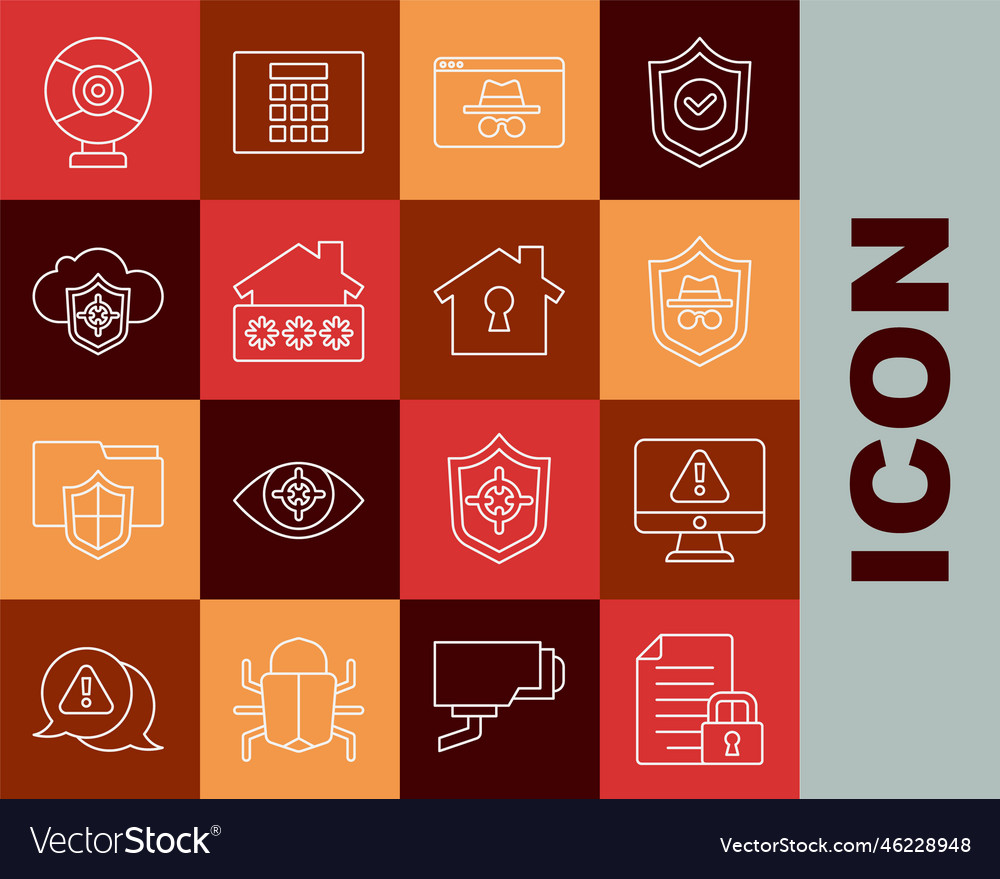 Set line document and lock monitor vector image Set line document and lock monitor