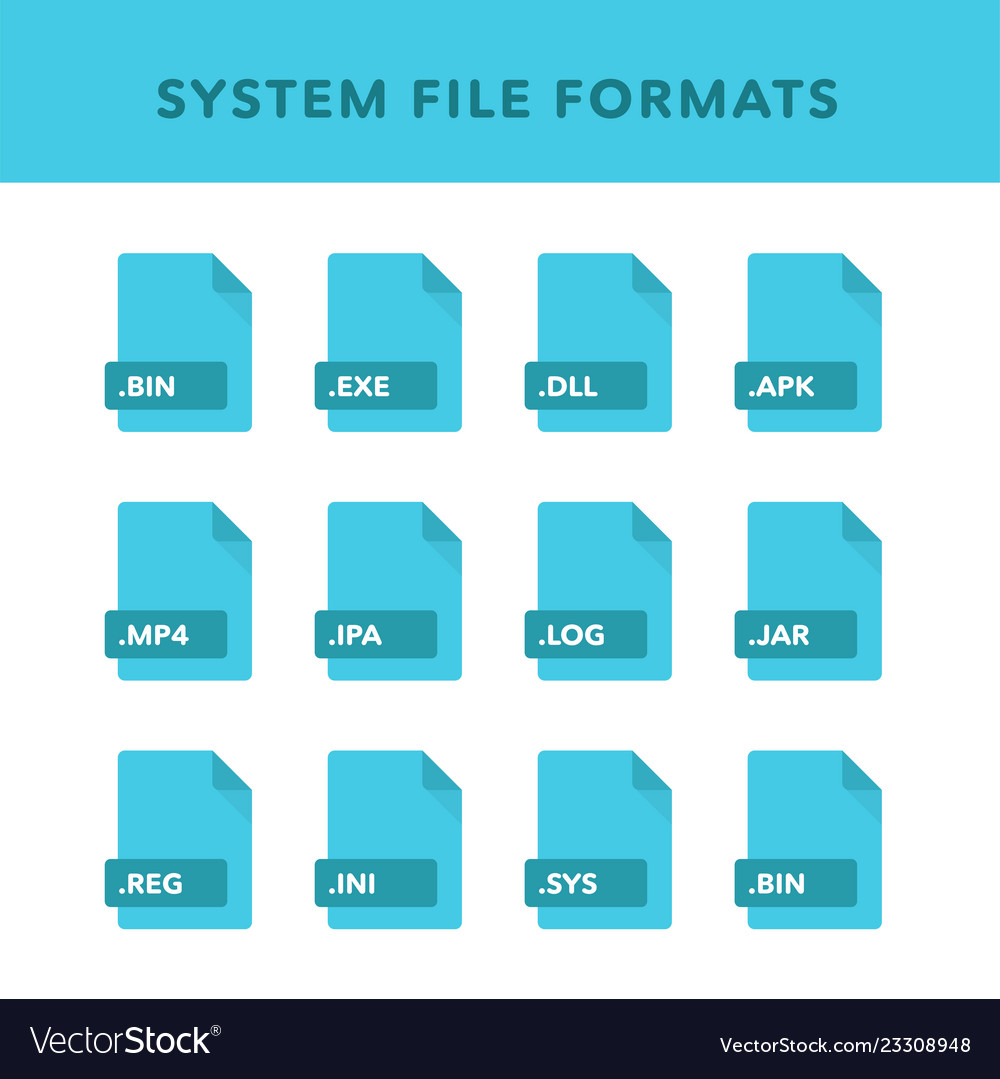Set of system file formats and labels in flat vector image Set of system file formats and labels in flat
