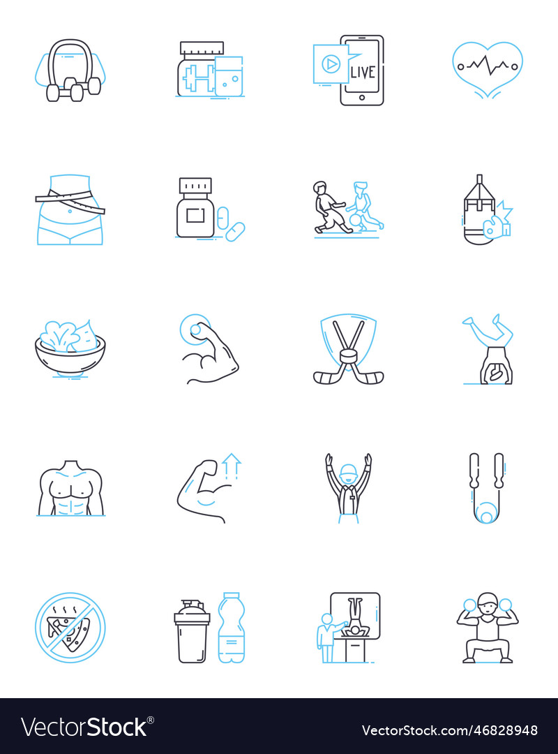 Workout facility linear icons set fitness gym