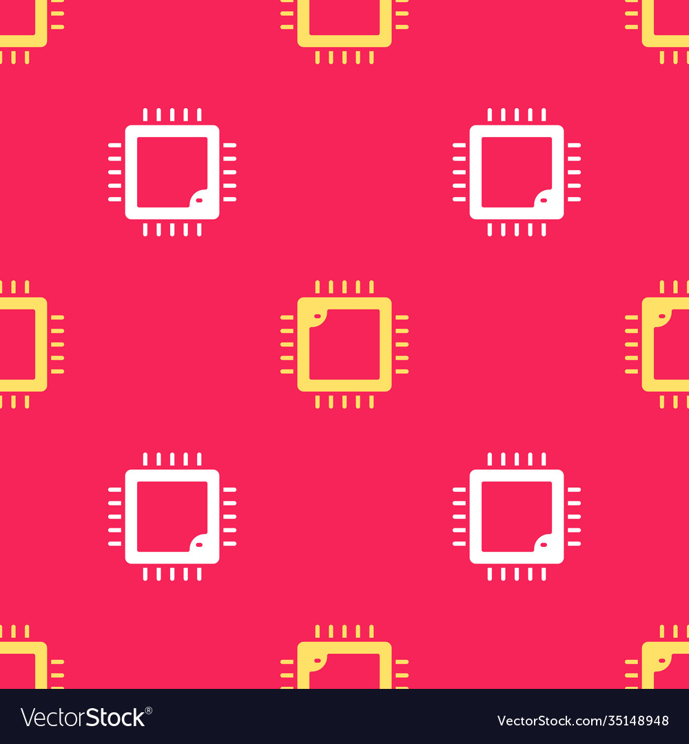 Yellow computer processor with microcircuits cpu vector image Yellow computer processor with microcircuits cpu