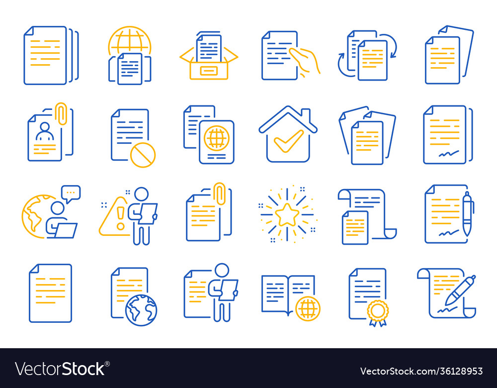 Documents line icons copy files contract