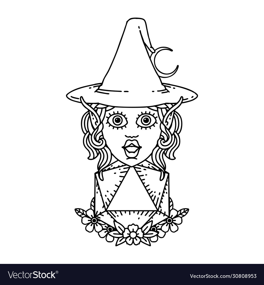 Elf mage character with natural twenty dice roll