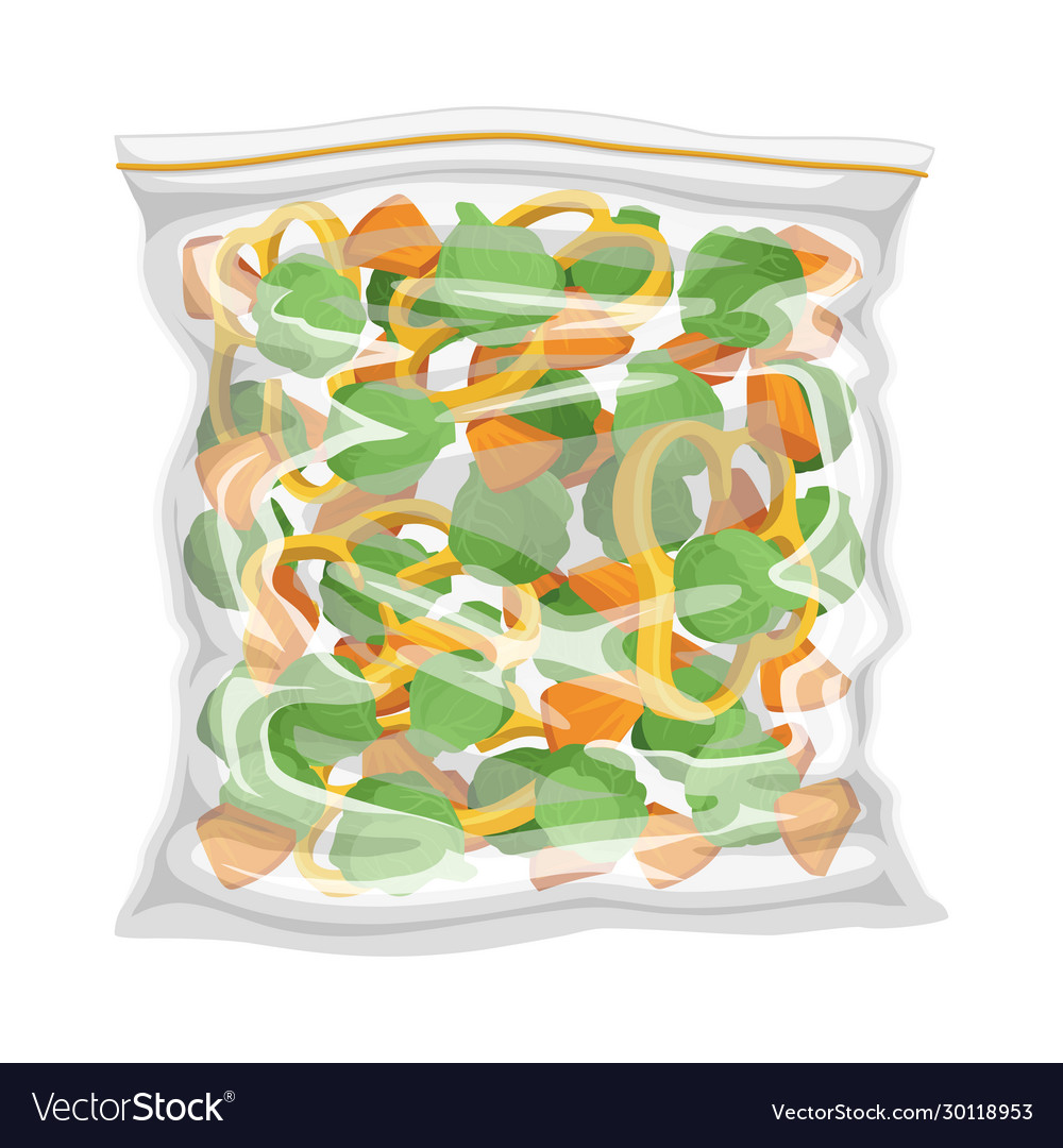 Frozen chopped mixed vegetables stored in plastic