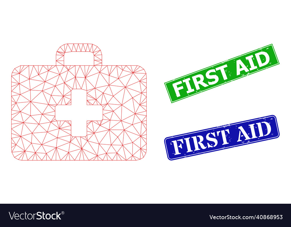 Grunge first aid imprints and polygonal mesh