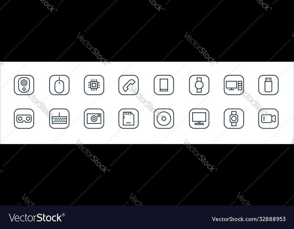 Hardware and gadgets line icons linear set vector image Hardware and gadgets line icons linear set