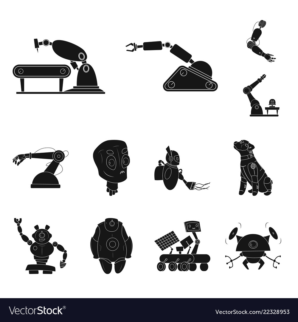 Isolated object of robot and factory symbol set vector image Isolated object of robot and factory symbol set