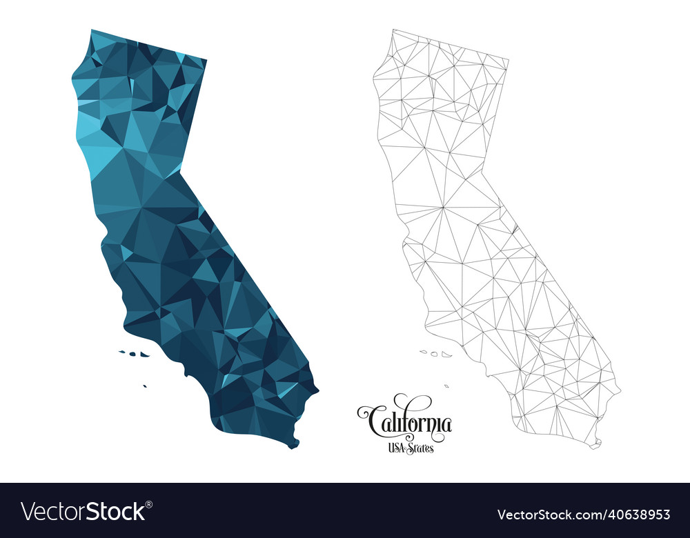 Low poly map of california state usa polygonal vector image Low poly map of california state usa polygonal