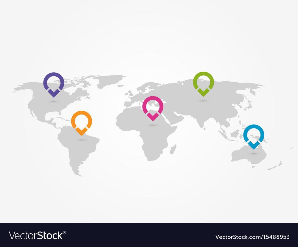 Map of world with navigation pointers grey