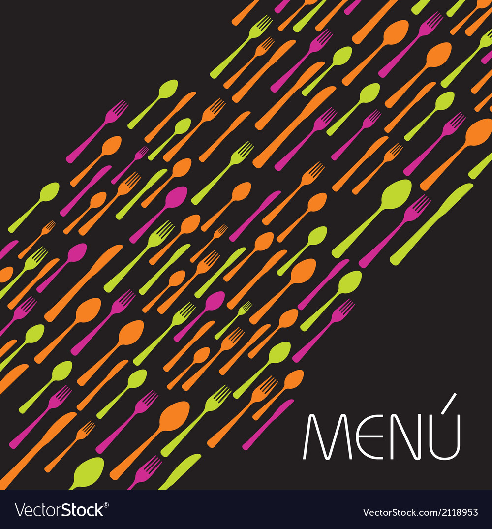 Menu with colorful cutlery over black background Vector Image