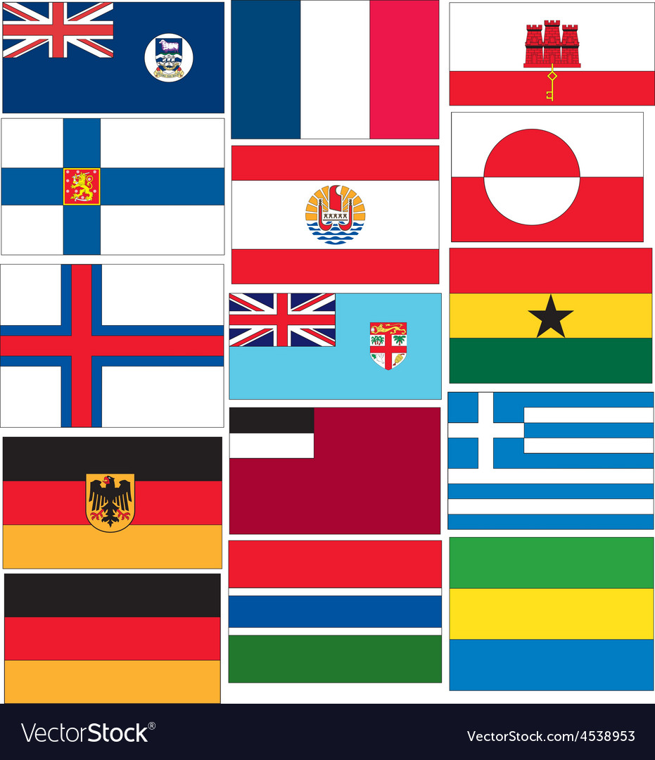 Set of 15 flags countries started with f and g Vector Image