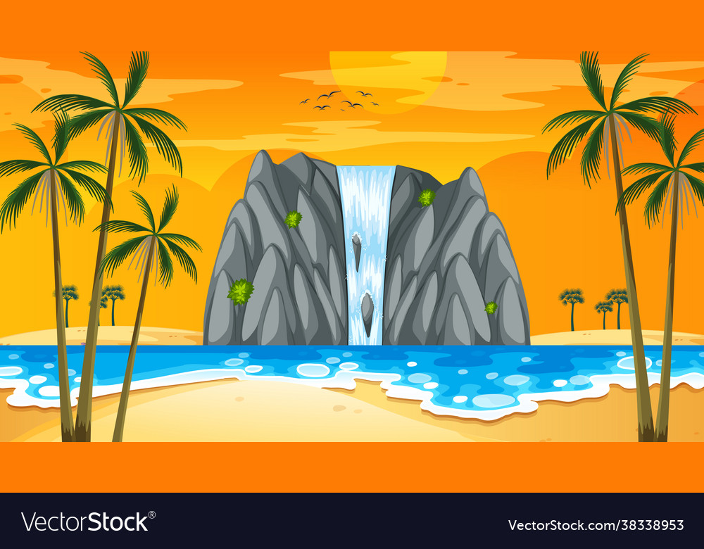 Tropical beach landscape at sunset scene