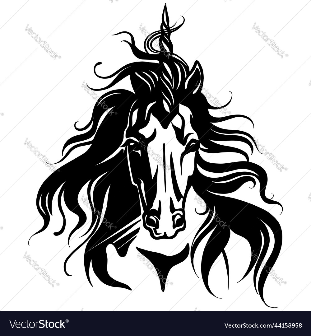 Abstract portrait of a unicorn black contour Vector Image
