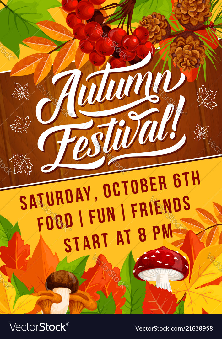 Autumn harvest festival foliage fall poster Vector Image