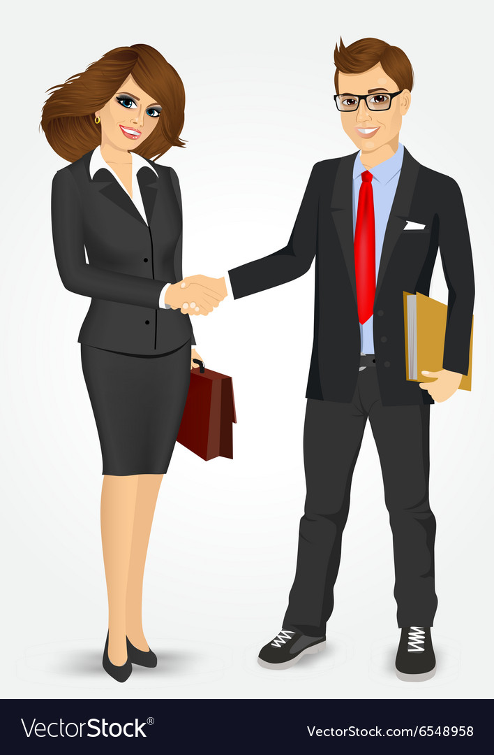 Download Businessman and businesswoman shaking hands Vector Image