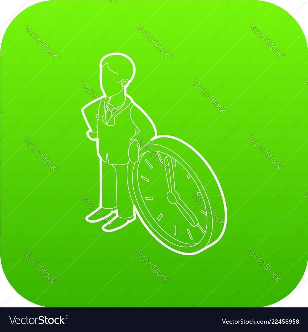 Businessman And Clock Showing 4 Clock Icon Green Vector Image Businessman And Clock Showing 4 Clock Icon Green Vector Image