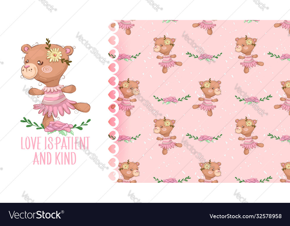 Cartoon cute bear girl with flower