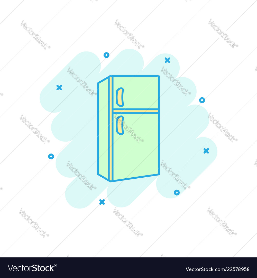 Cartoon fridge icon in comic style refrigerator vector image Cartoon fridge icon in comic style refrigerator