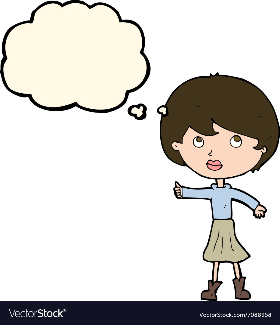 Cartoon woman asking question with thought bubble