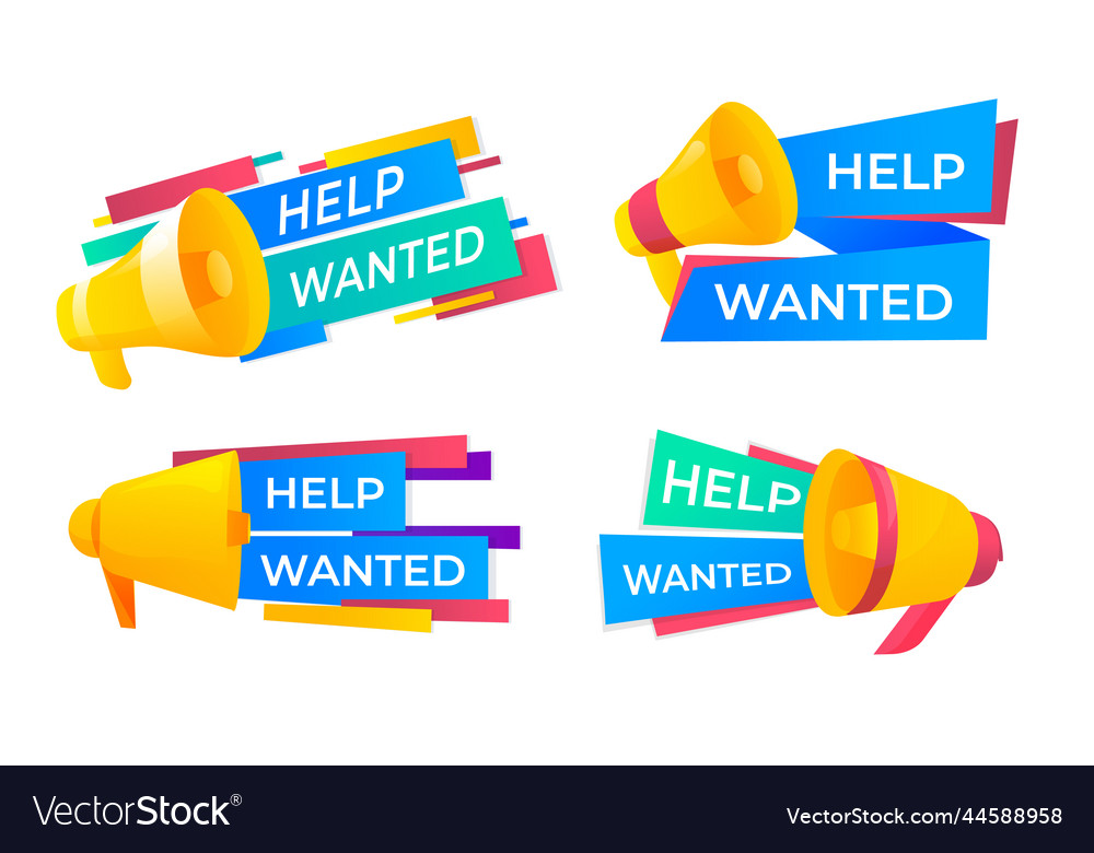 Gradient help wanted label set Vector Image Gradient help wanted label set