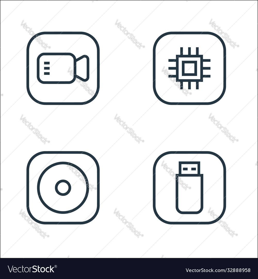 Hardware and gadgets line icons linear set vector image Hardware and gadgets line icons linear set
