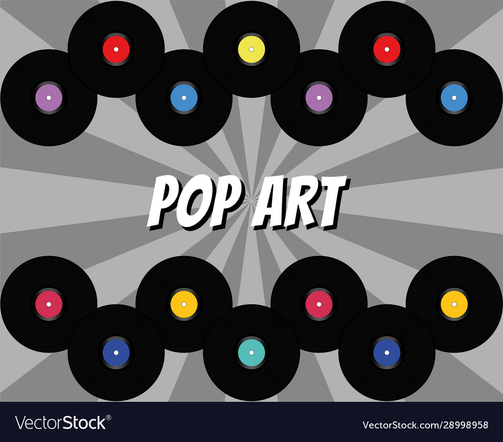 Pop art background with rays and vinyl disks vector image Pop art background with rays and vinyl disks