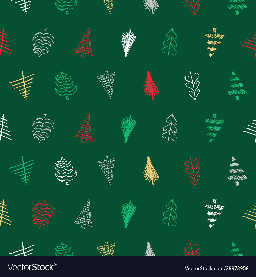 Seamless pattern with hand drawn christmas trees