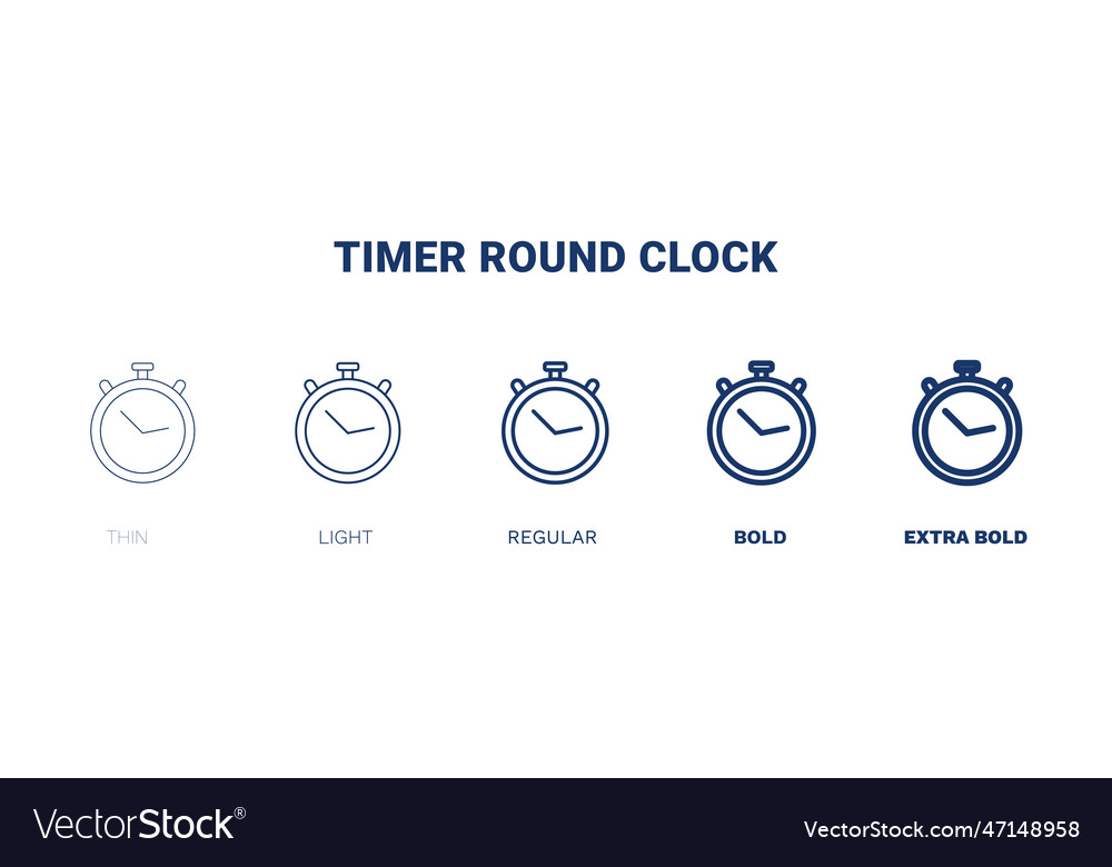 Timer round clock icon thin light regular bold vector image Timer round clock icon thin light regular bold
