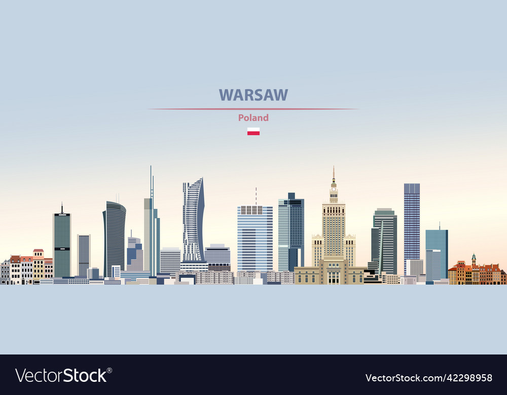Warsaw city skyline on colorful gradient