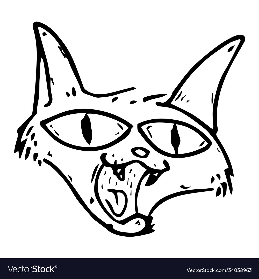 Black cat angry face hand drawn Royalty Free Vector Image