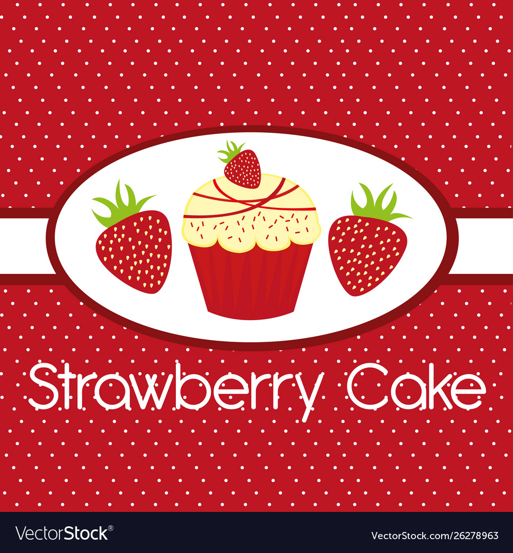 Cute strawberry cake over red background