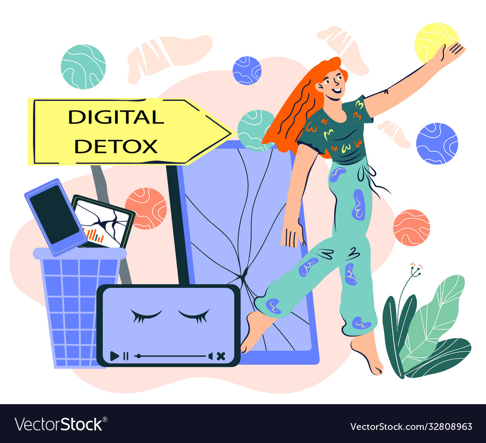 Digital detox and day devices with woman Vector Image