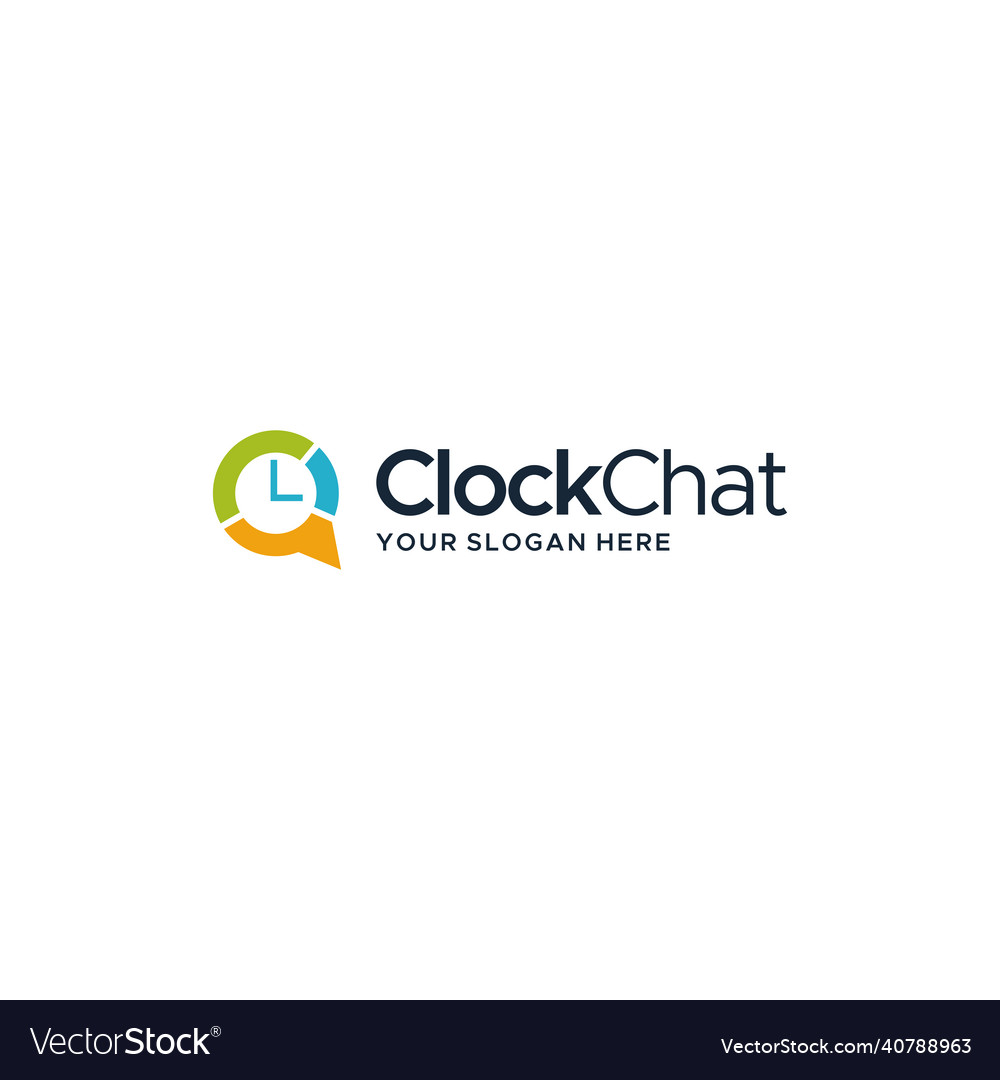 Flat colorful clock chat bubble timer logo design