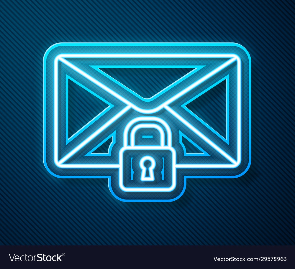 Glowing neon line mail message lock password icon