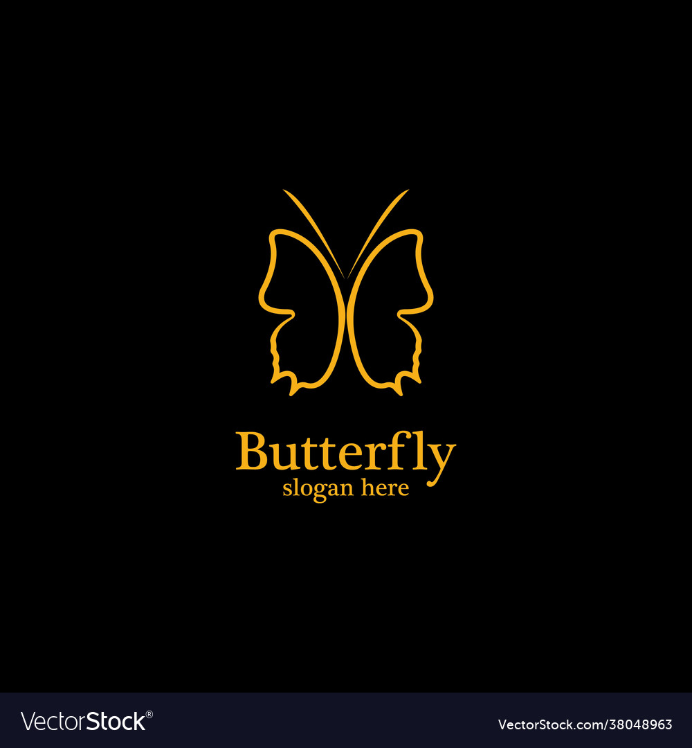 Golden butterfly on black backgroundlogo template