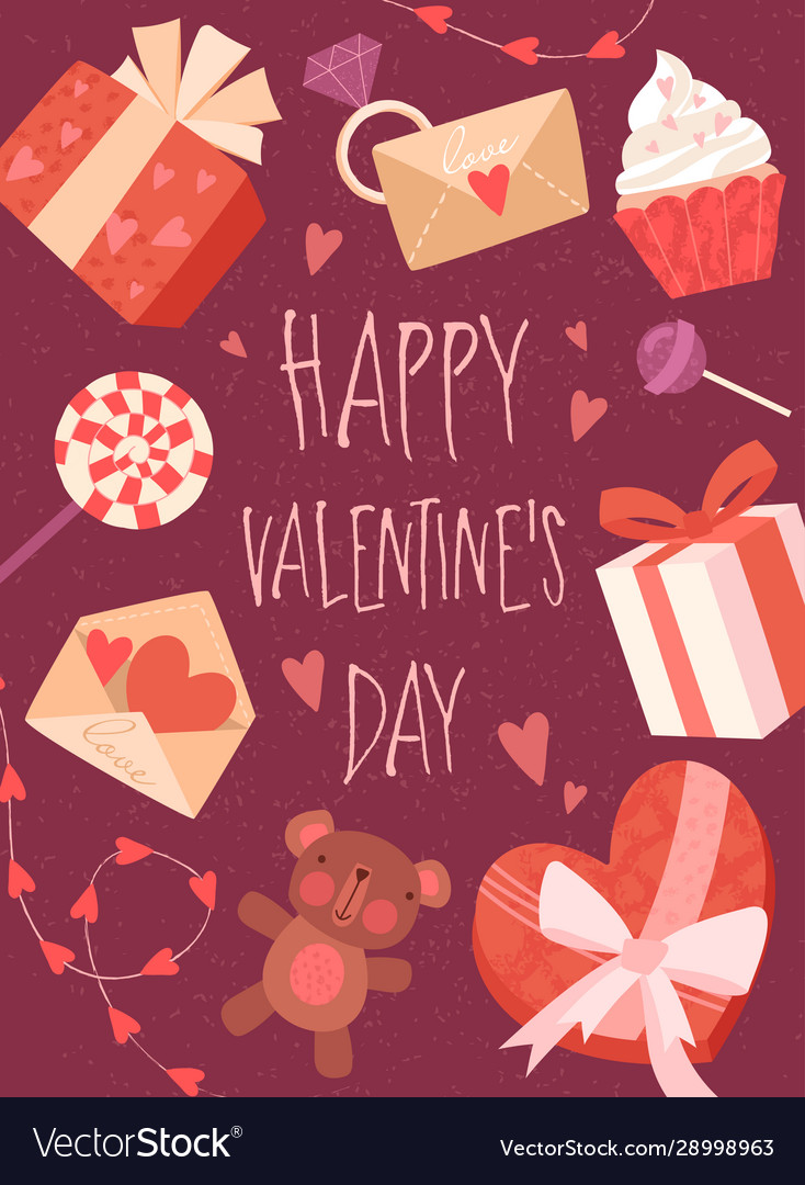 Happy valentines day card design with gifts