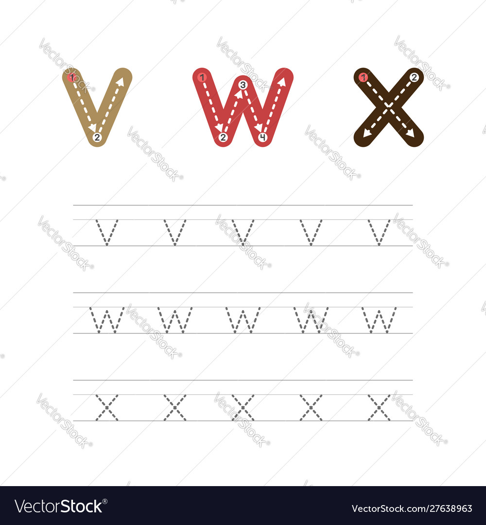 Learn to write letters vwx small vector image Learn to write letters vwx small