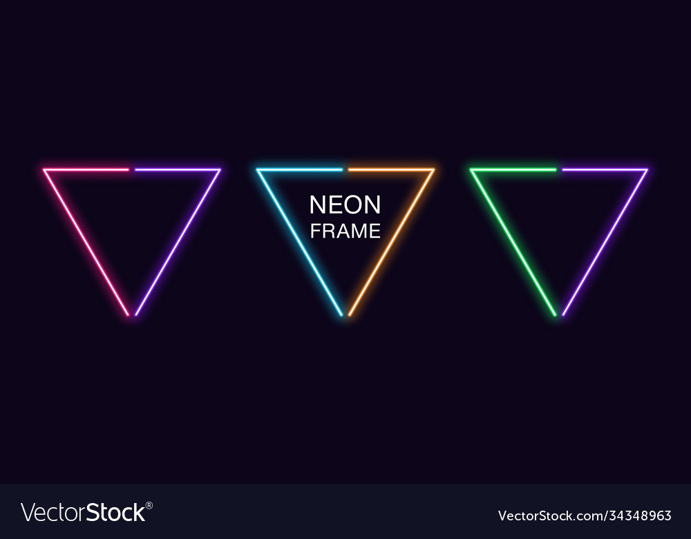 Neon triangle frame set triangular border vector image Neon triangle frame set triangular border